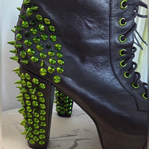 Jeffrey Campbell Womens Green Spike Platform Ankle Boots Black Size 10 - Picture 5 of 14